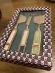 Anthropologie Cheese Knife Set Of 3, Inlay Handle, New Box. Fixed Price $12.00.