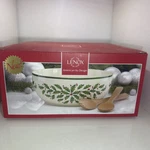 Lenox Holiday Holly & Berries Salad Serving Bowl Wood Spoons 10" Inch Christmas. Fixed Price $45.00.