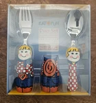 EAT4FUN Spoon And Fork Set With Holders 6" Cowboy Cowgirl Toddler Kids Training. Fixed Price $9.99.