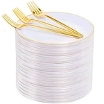 Rubtlamp 200PCS Gold Plastic Dessert Plates,white Appetizer Platos With .... Fixed Price $63.60.