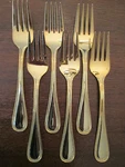 Set 6 Salad Forks! Vintage Reed & Barton Rebacraft Stnls: Dickens Gold Pattern!. Fixed Price $35.00.