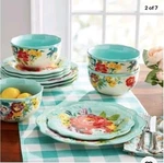 Vintage Floral Teal 12-PIECE Dinnerware Set Complete Service Plates Bowls. Fixed Price $28.99.