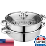 Large 11.8" 2-TIER Stainless Steel Steamer Pot Cookware, Veggies, Seafood. Fixed Price $75.51.