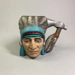 Vintage Indian Chief Head Coffee Mug Native American Ceramic Cup Indigenous 70S. Fixed Price $29.99.