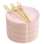Rubtlamp 200PCS Plastic Pink Dessert Plates With Disposable Gold Forks,heavy .... Fixed Price $61.06.