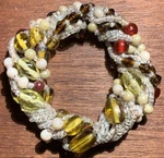 Pier 1 Glass Beads Napkin Rings Set 7PC Red Amber Brown Wire Strung Twisted. Fixed Price $10.00.