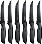 Premium Steak Knives, Set Of 6,BLACK,STAINLESS Steel Knife. Fixed Price $17.01.