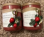 Dw Home Fresh Picked Strawberries Set 8.6 Oz Candles With Rustic Wooden Top. Fixed Price $49.99.