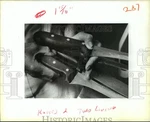 1988 Press Photo Stanley Braquet, Knife Sharpener With Antoine's Knives. Fixed Price $24.99.