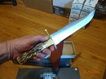 Bear & Sons Cutlery 14 3/8" India Stag Bowie Knife 440HC 9" Blade Leather Sheath. Fixed Price $149.89.