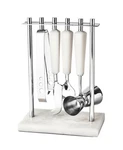 Godinger Azure White Resin & Stainless Steel 5 Piece Bar Tool Set - Nib. Fixed Price $99.95.