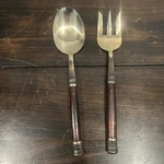 Pottery Barn Golden Antiqued Bronze Rosewood Flatware Serving Fork And Spoon. Fixed Price $40.00.