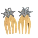 Mud Pie Bamboo Salad Hands Starfish Metal Accents Coastal Serving Set Of 2. Fixed Price $19.99.