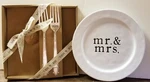 Wedding Cake Plate Set & Mrs Forwks 8" White Pottery Gift Boxed New. Fixed Price $13.00.