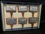 Pier 1 Cheese Markers Set Of 6 Wooden Stakes With Metal Names. Fixed Price $18.00.
