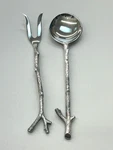 Michael Aram Botanical Leaf Twig Salad Serving Set Silver Tone 9.5". Fixed Price $44.99.