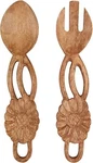 Mud Pie Carved Flower Salad Servers, 11", Brown. Fixed Price $25.00.