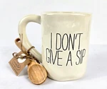 New Mud Pie Mug Don Give Sip Coffee Cup Ceramic With Wood Spoon 2018. Fixed Price $18.00.