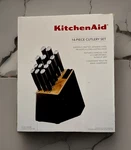 Kitchenaid 14-PIECE Japanese Steel Knife Block Set, Built-in Sharpener, Black. Fixed Price $55.00.