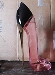 High Heel Shoe Shaped Pink Glass Decorative Perfume Bottle. Fixed Price $20.00.