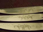 3 Beautiful Engraved Western Scenes Cowboy Horses By Sandi On Walco Steak Knives. Fixed Price $20.00.
