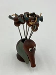 Denmark Set Of Six With Wooden Elephant Holder Stainless Steel Fondue Picks. Fixed Price $39.00.