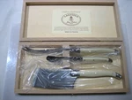 Laguiole Jean Dubost France 3 Pc Cheese Knife Set White Handles W/ Wood Box. Fixed Price $44.98.