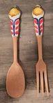 Salad Serving Set Fork Spoon Wood &hand-painted Ceramic Handles 10.5 Lemons. Fixed Price $8.59.