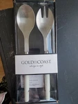 Gold Coast Stainless Steel 2-PIECE Salad Serving Set, Silver White Spoon Fork. Fixed Price $10.00.
