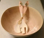 Anthropologie Nathalie "by The Sea" Melamine Serving Bowl + Salad Servers. Fixed Price $42.00.