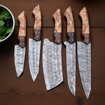 Handmade Forged Damascus Steel Chef Set Kitchen Knives 2803. Fixed Price $109.00.