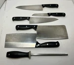 Cleverest Son Wife Butcher Cleavers Sharpener Pairing Wooden Knife & Block Set. Fixed Price $35.00.