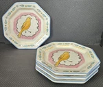 4 Rare Creative Co-op Octagon 8" Salad Plates Yellow Bird, Hand-painted Freeship. Fixed Price $60.00.