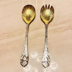 Vintage William Adams Sheffield England Serving Spoon Set Silverplate Gold Wash. Fixed Price $49.99.
