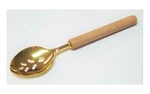Mud Pie E1 Kitchen Dining Brass Plate Slotted 9.5" Spoon Wooden Handle 40700152. Fixed Price $11.99.