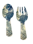 Nicole Miller Coral Salad Servers Set Blue Coastal Serving Spoon Fork 11. Fixed Price $18.00.