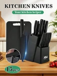 15-PIECE Stainless Steel Kitchen Knife Set With Wooden Handles & Block. Fixed Price $34.99.