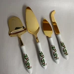 Vtg Christmas Holly Gold Cheese Knife Pie Set 4PC Stainless Steel Japan Holiday. Fixed Price $19.99.