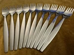(9) Salad Forks Gense Focus Satin 18-8 Sweden. Fixed Price $69.75.