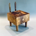 Vintage Cheese Board Wooden Butcher Block Tabletop Cutting Japan W/ 2 Knives. Fixed Price $39.99.