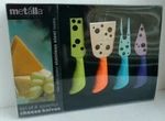 Metalla Cheese Serving Set Knives Fork 4 European Style Green Orange Blue Purple. Fixed Price $16.00.