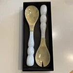 Beatriz Ball Salad Server Set 2-PIECE 12 In White/yellow Marbled Handles. Fixed Price $75.00.