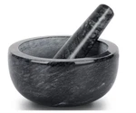 Tera Marble Mortar And Pestle Set Large Solid Stone Grinder Black, Diameter 5.5". Fixed Price $32.00.