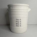 Mud Pie Circa Utensil Holder Ceramic White With Handles Kitchen Canister 7.5 In. Fixed Price $19.99.