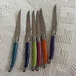 Set Of 6 Authentic French Jean Dubost Laguiole Steak Knives Multi Color. Fixed Price $29.99.