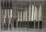 Calphalon Forged Knife Set 17PC Black Stainless Chef Santoku + 8 Steak Knives. Fixed Price $80.00.