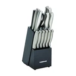 Knife Block Set 15 Piece Stamped Stainless Steel Farberware Black Wood. Fixed Price $59.99.