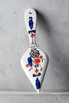 Anthropologie Cake Server Handpainted Lucerne Pie Flowers Sweet Blue Coral Nwt. Fixed Price $25.00.