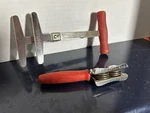 Foley Chopper Spring 3 Blades & Knife Sharpener Red Wood Handle Works. Fixed Price $30.00.