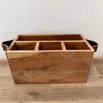 Acacia Wood Leather Handle Carson Flatware Caddy India Crate & Barrel Box. Fixed Price $45.00.